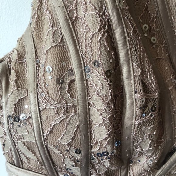 JS Collections Nude Sequin Lace V Neck Dress Sz 12 - Picture 3 of 7